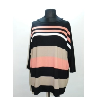 Tunika dla puszystej Wzór w paski - czarny beż koral biały